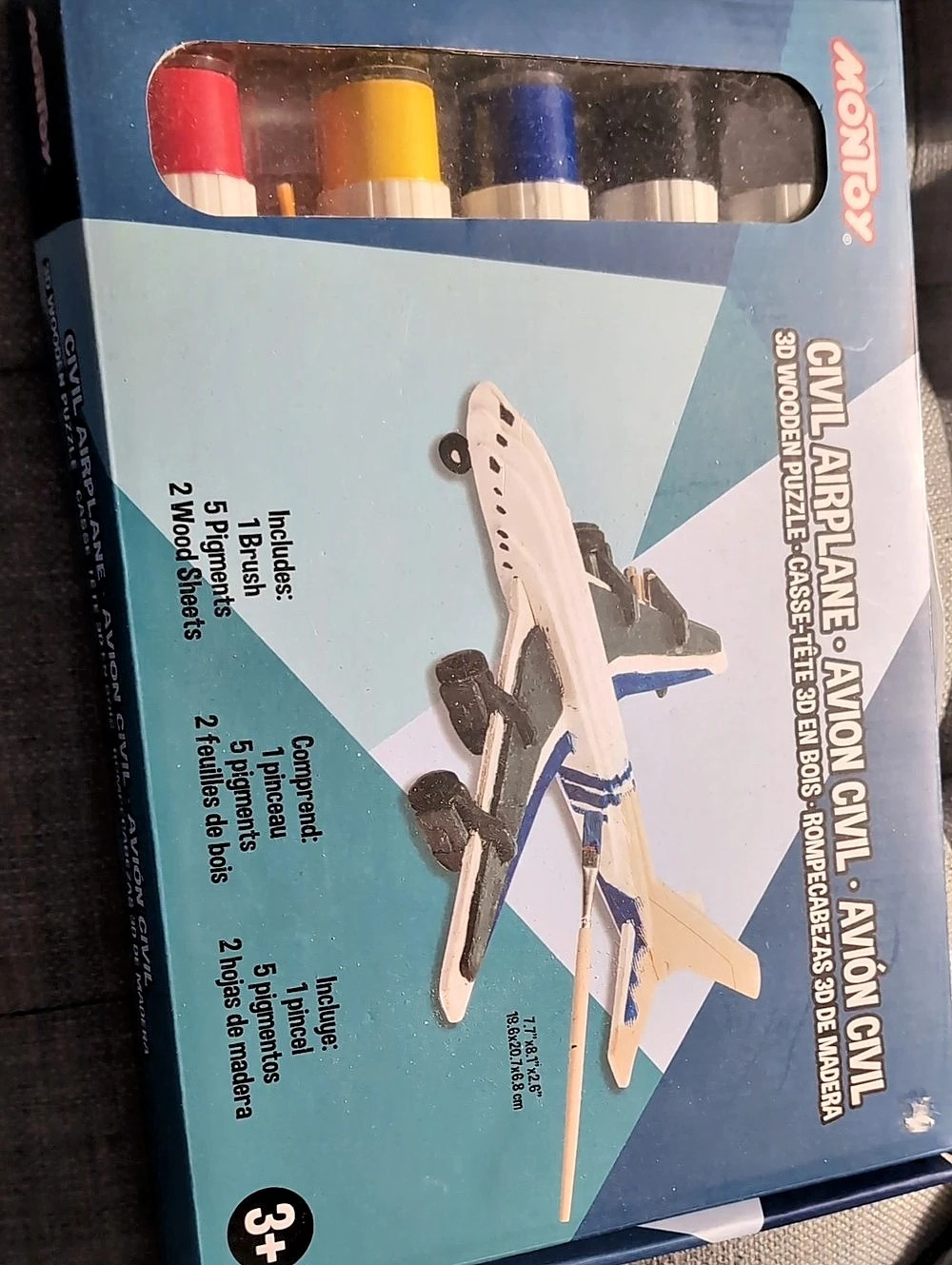 Civil Airplane 3D Wooden Puzzle Painting Kit